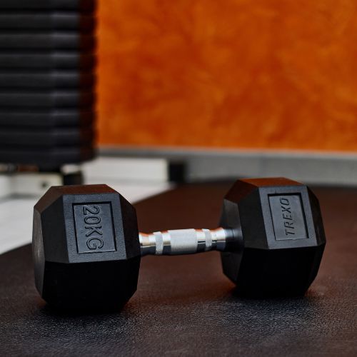 TREXO Hex HXD200 20 kg rubberised dumbbells