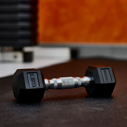 TREXO Hex HXD25 rubberised dumbbell 2.5 kg