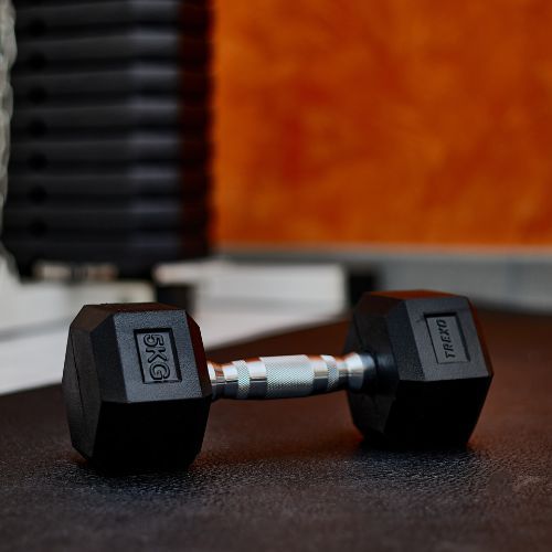 TREXO Hex HXD50 5 kg rubberised dumbbells