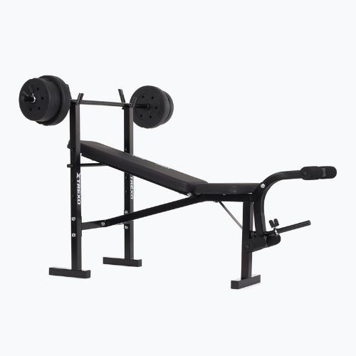 XTREXO BenchFit Lite training bench with stand and barbell black