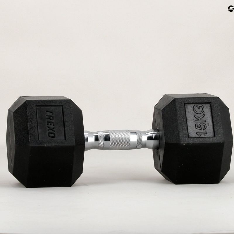 XTREXO Hex HXD150 rubberised dumbbell 15 kg 12